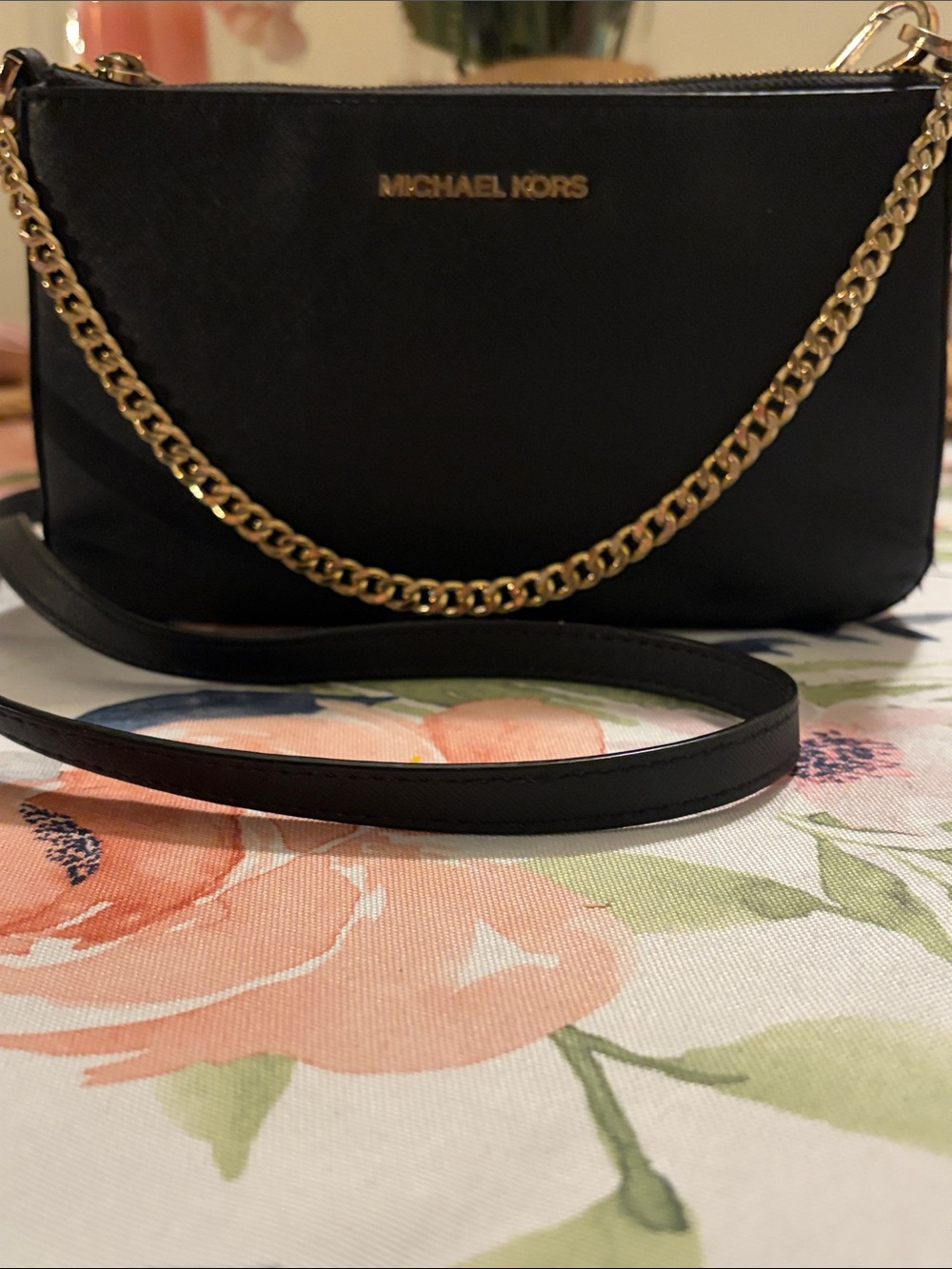 Michael Kors Black Leather Crossbody with Gold Chain Accent - Picture 3 of 14